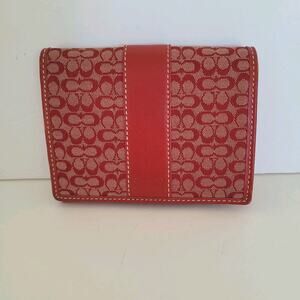 Coach Wallet Canvas Leather Signature Bifold 5x3 Medium Red Compact Card Bill